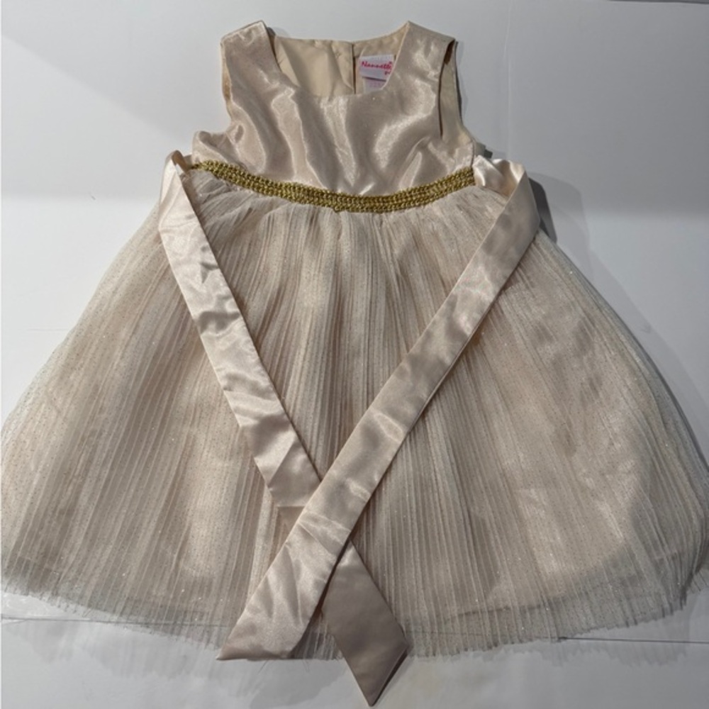 Nannette Gold and Ivory Satin Tulle Formal Dress